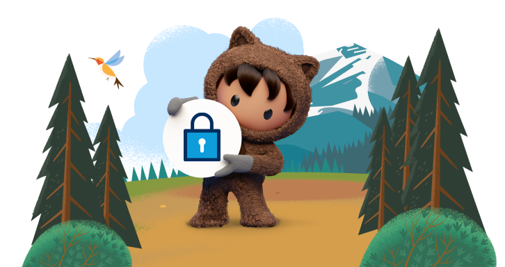 Astro holding lock icon in the mountains