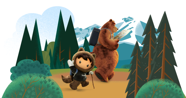Astro and Codey in the forest, Astro is inviting you to come along while Codey navigates from a map